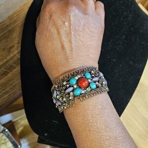 Vintage Multi-Beaded Brass Snap Bracelet